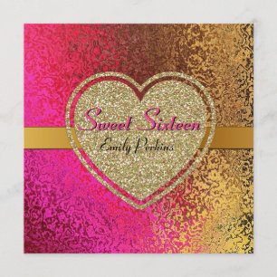 Glam Gold & Pink Custom Sweet Sixteen Invitation
