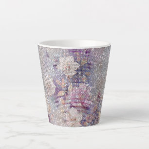 Glam Gold Purple Floral Sparkle Latte Mug