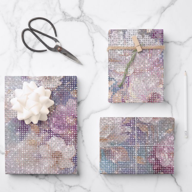 Glam Gold Purple Floral Sparkle   Wrapping Paper Sheet (Front)