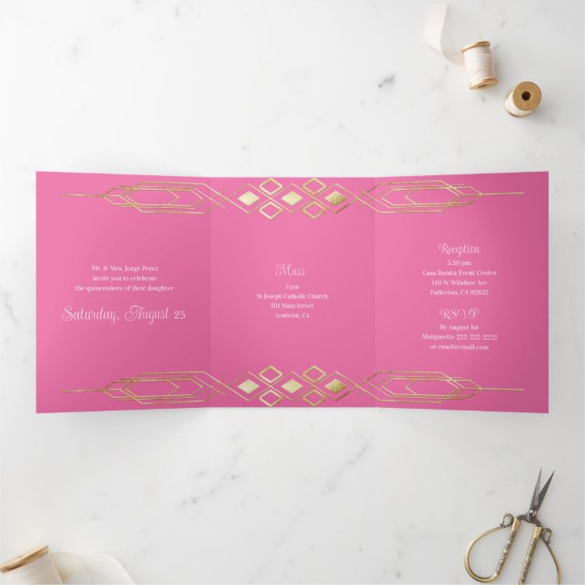 Glam Gold Quinceanera Party Invitation (Inside)