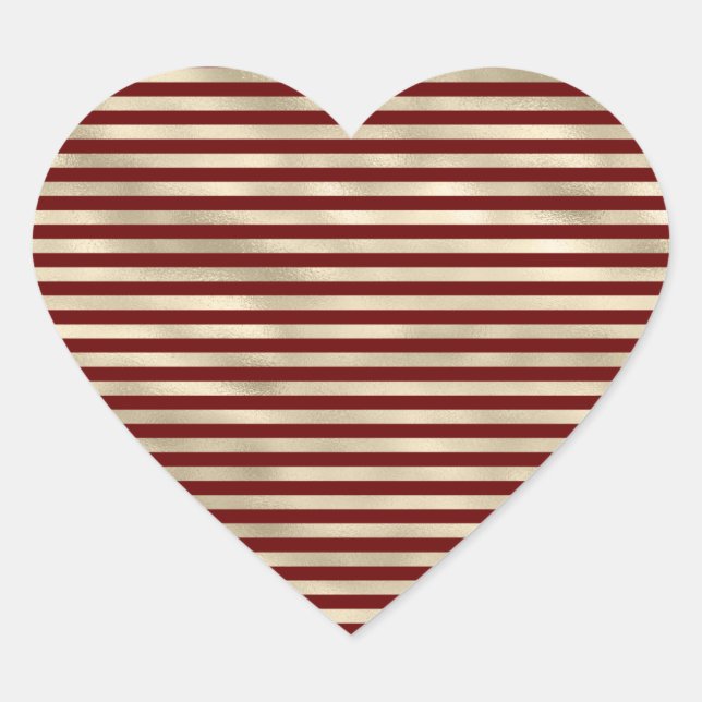 Glam Gold Red Holiday Stripes Heart Sticker (Front)