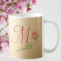 Glam Gold Red Rose Custom Monogram Name  
