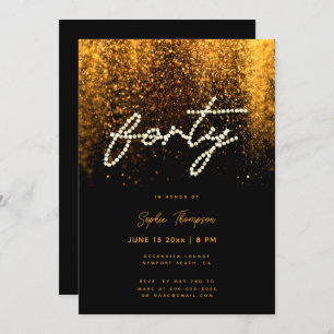 Glam Gold Rhinestones Calligraphy 40th Birthday Invitation
