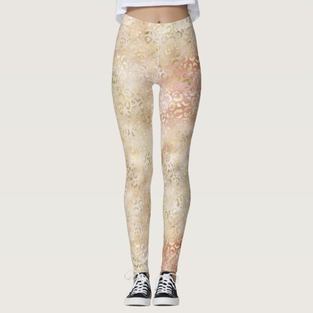 Glam Gold Rose Blush Pink Leopard Print       Leggings (Front)