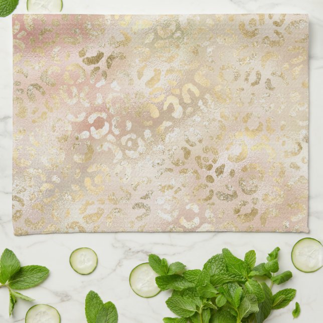 Glam Gold Rose Blush Pink Leopard Print      Tea Towel (Folded)