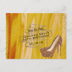 Glam Gold Save the Date Elegant Birthday Party Announcement Postcard
