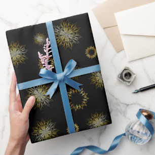 Glam Gold Snowflakes on Midnight Black Wrapping Paper