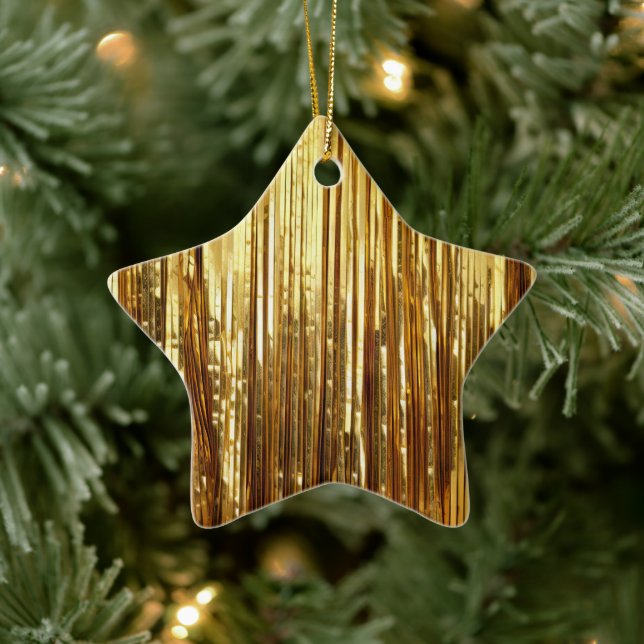 Glam Gold Sparkle Stripes Wedding Ceramic Ornament (Tree)