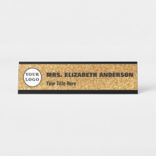 Glam gold sparkling and logo desk name plate
