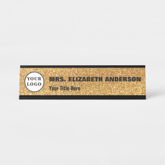 Glam gold sparkling and logo desk name plate (Front)