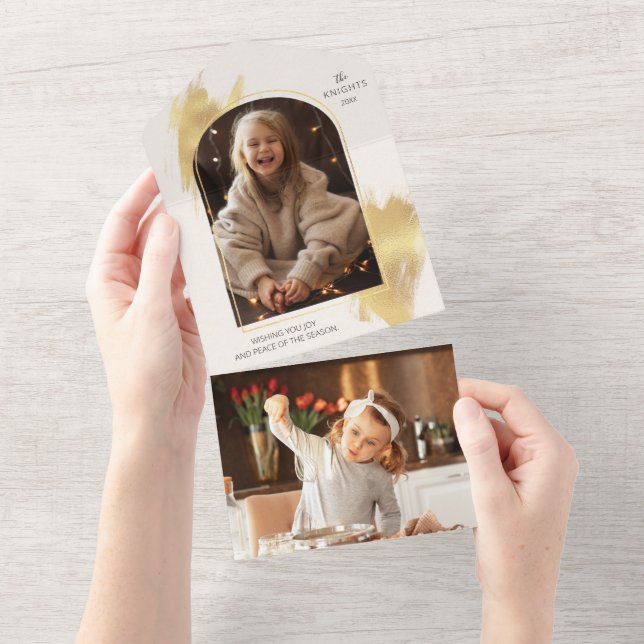 Glam Gold Swashes & Arch Holiday Photo All In One Invitation (Tearaway)