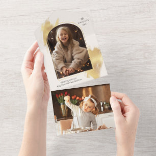 Glam Gold Swashes & Arch Holiday Photo All In One Invitation