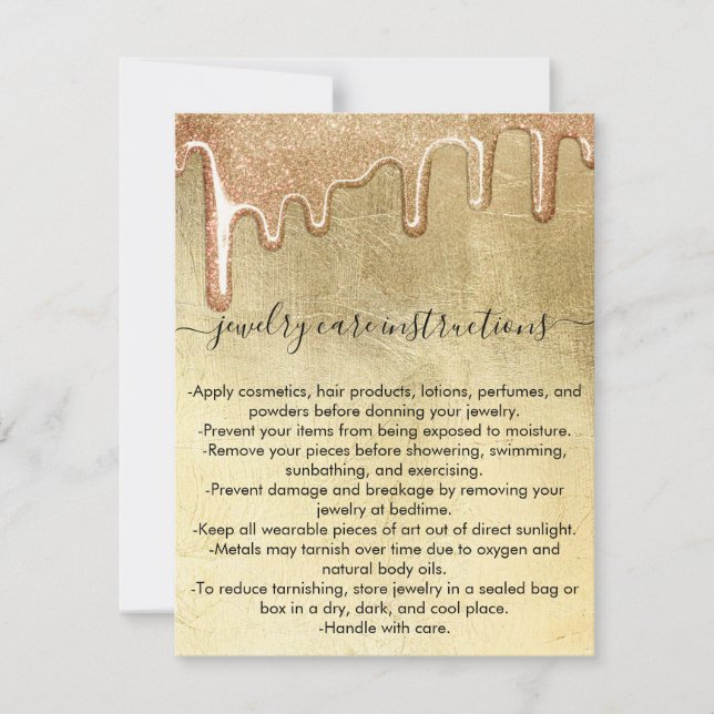 Glam Gold Thick Glitter Drips Jewellery Care Card (Front)