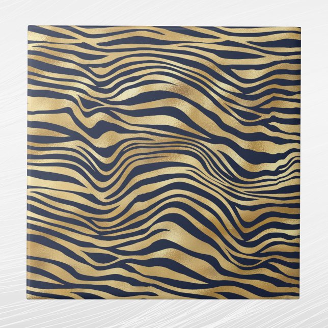Glam Gold Tiger Print Navy Blue Ceramic Tile (Creator Uploaded)