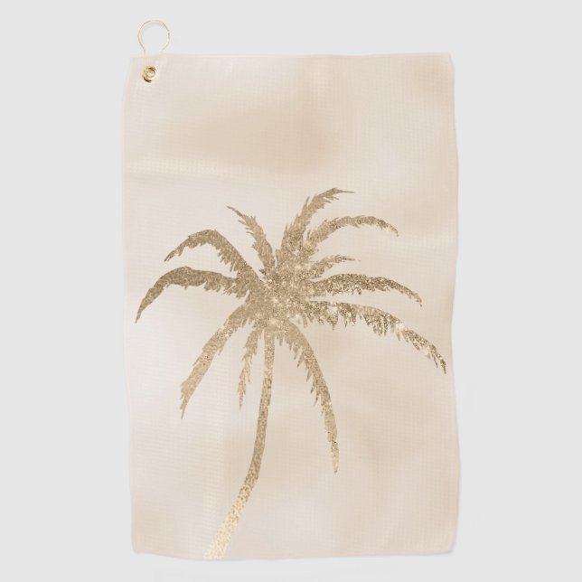 Glam Gold Tropical Palm Tree Ombre               Golf Towel (Front)