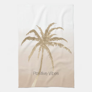 Glam Gold Tropical Palm Tree Ombre Tea Towel