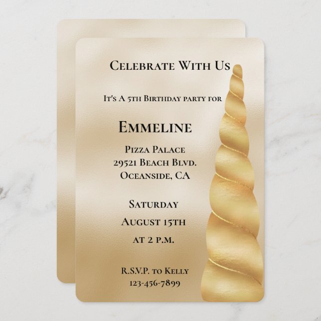 Glam Gold Unicorn Birthday Invitation (Front/Back)