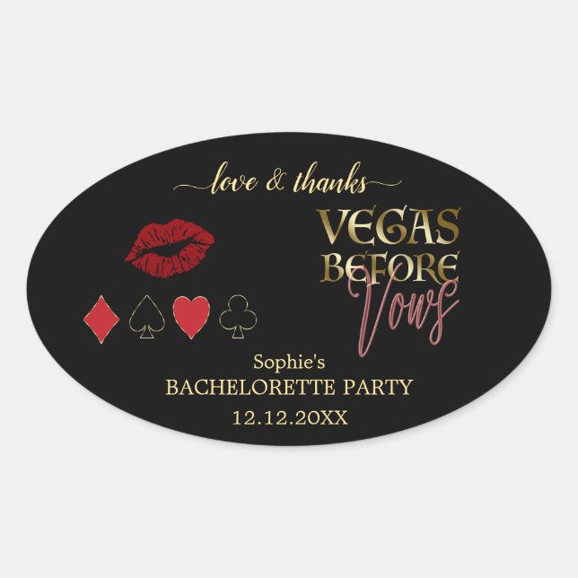 Glam Gold Vegas Before Vows Casino Bachelorette Oval Sticker (Front)
