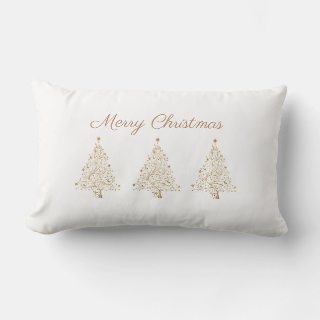 Glam Gold White Elegant Merry Christmas Tree Star Lumbar Cushion (Front)