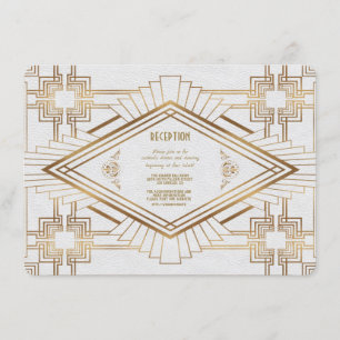 Glam Gold White Great Gatsby Wedding Reception Invitation