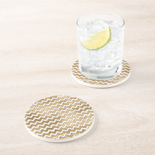 Glam Gold White Zigzag Stripes Coaster