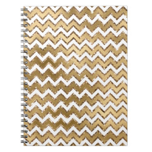 Glam Gold White Zigzag Stripes Notebook