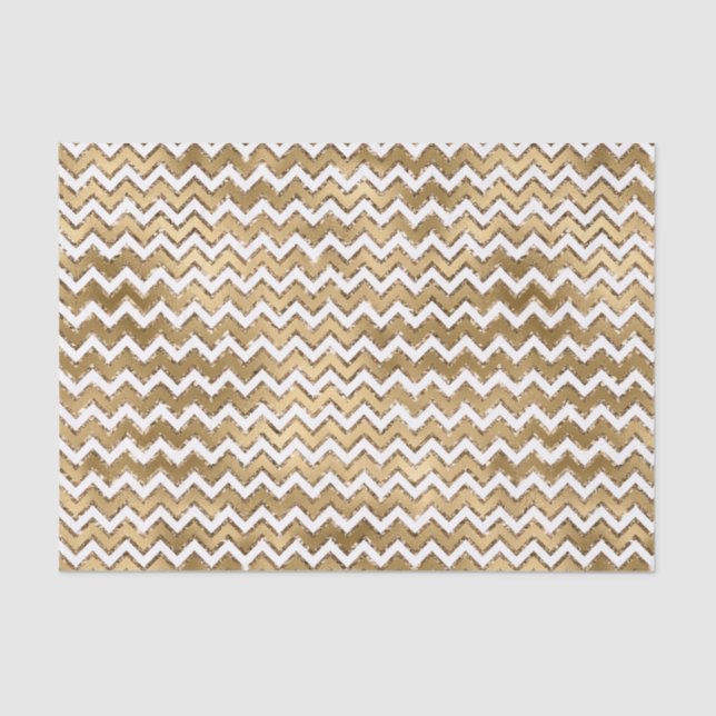 Glam Gold White Zigzag Stripes Tissue Paper (Front)