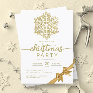 Glam Gold Winter Glitter Snowflake Company Xmas  Invitation