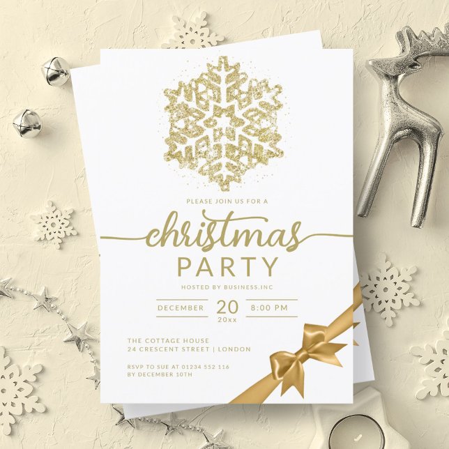 Glam Gold Winter Glitter Snowflake Company Xmas  Invitation (Glam Gold Winter Glitter Snowflake Company Xmas Invitation)