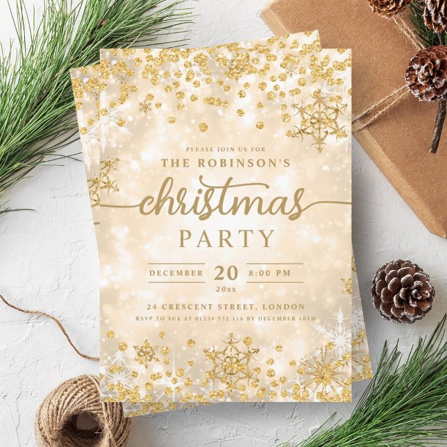 Glam Gold Winter Snow Diamonds Christmas  Invitation (Glam Gold Winter Snow Diamonds Christmas Invitation)