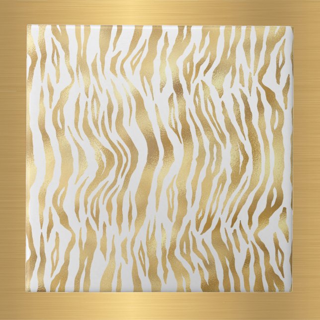 Glam Gold Zebra Print White Ceramic Tile (Creator Uploaded)