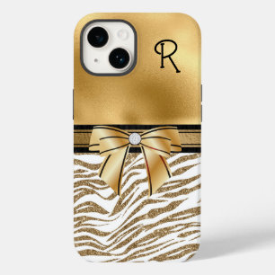 Glam Gold Zebra Stripe Monogrammed Case-Mate iPhone 14 Case