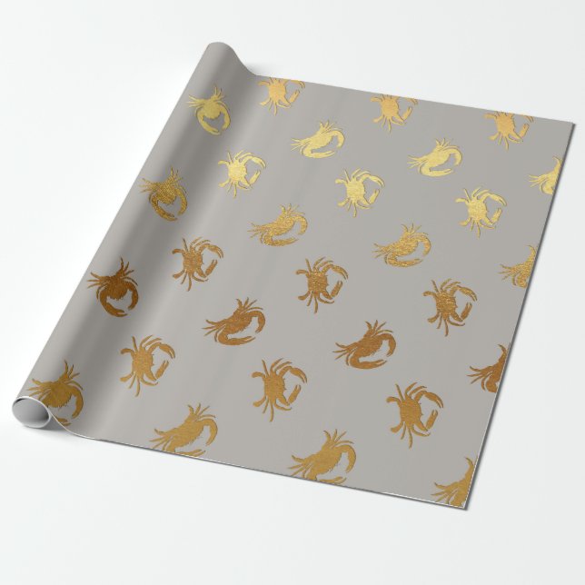 Glam Golden Crab Grey Vip Nautical Yacht Club Wrapping Paper (Unrolled)