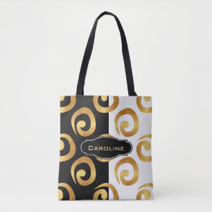 Glam Golden Curls with Custom Monogram Tote Bag