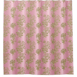 Glam Golden Glitter Foliage Pink Luxury Shower Cur Shower Curtain