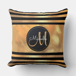 Glam Golden Glitter Sparkles Monogram Name wedding Cushion