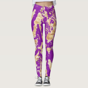 Glam Golden marble pattern over Purple Leggings