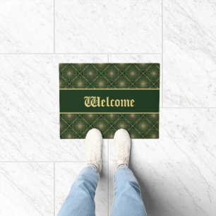 Glam Golden Personalized Art Deco Green & Gold Doormat