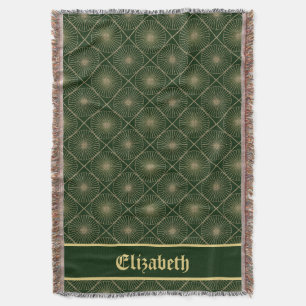 Glam Golden Personalized Art Deco Green & Gold Throw Blanket