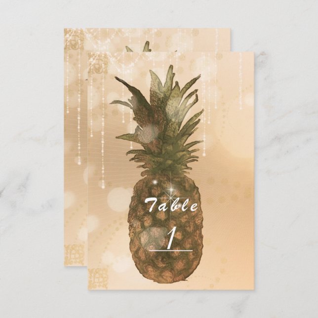 Glam Golden Pineapple Elegant Party Table Number (Front/Back)