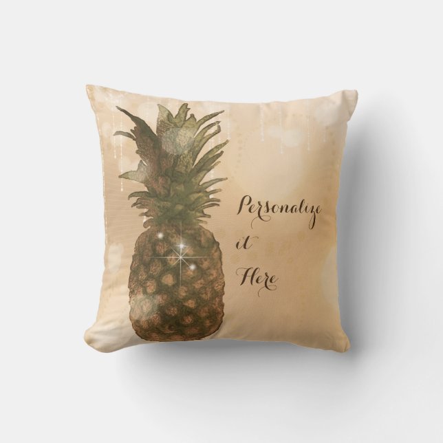 Glam Golden Pineapple Elegant Tropical Custom Cushion (Front)