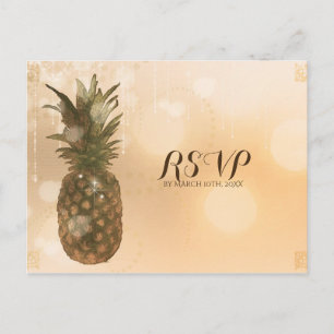 Glam Golden Pineapple Elegant Wedding RSVP Invitation Postcard