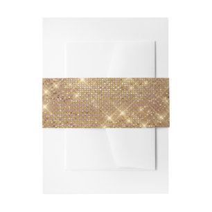 Glam Golden Sparkly Glittery French Tulle Wedding Invitation Belly Band