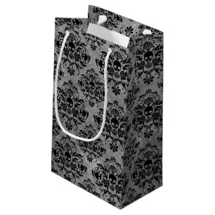 Glam Goth Mini Skull Damask Pattern Black Grey Small Gift Bag