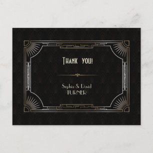 Glam Great Gatsby Gold Art Deco Wedding Thank You Postcard