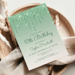 Glam Green 18th Birthday Party Invitation<br><div class="desc">This trendy 18th birthday party invitation features a sparkly green faux glitter drip border and ombre background. The words "18th Birthday" and the name of the guest of honour appear in green casual handwriting script, with the rest of the customisable text in sans serif font. The same green glitter drip...</div>