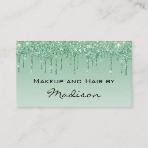 Glam Green Dripping Glitter Drips Makeup Artist Business Card