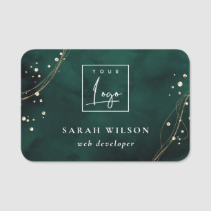 Glam Green Gold Custom Promotional Business Logo Name Tag