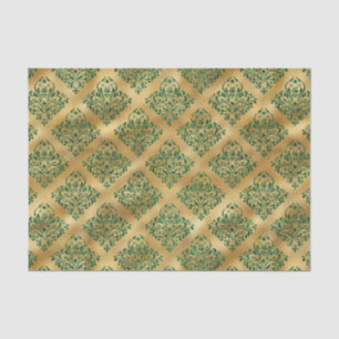 Glam Green Gold Damask Pattern Tissue Paper
