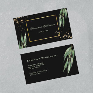 Glam Green Gold Eucalyptus Black Customisable  Business Card
